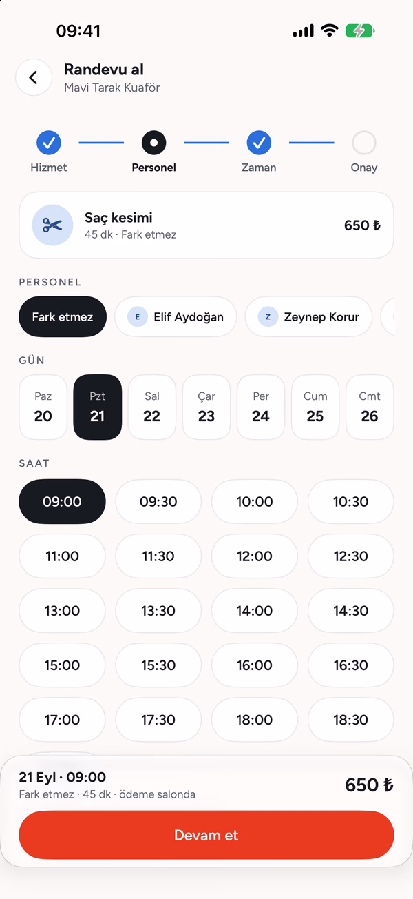 Müşteri · Randevu al