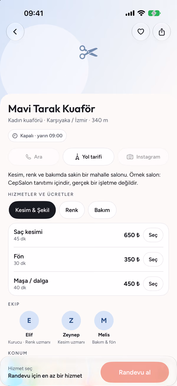 Müşteri · Salon profili