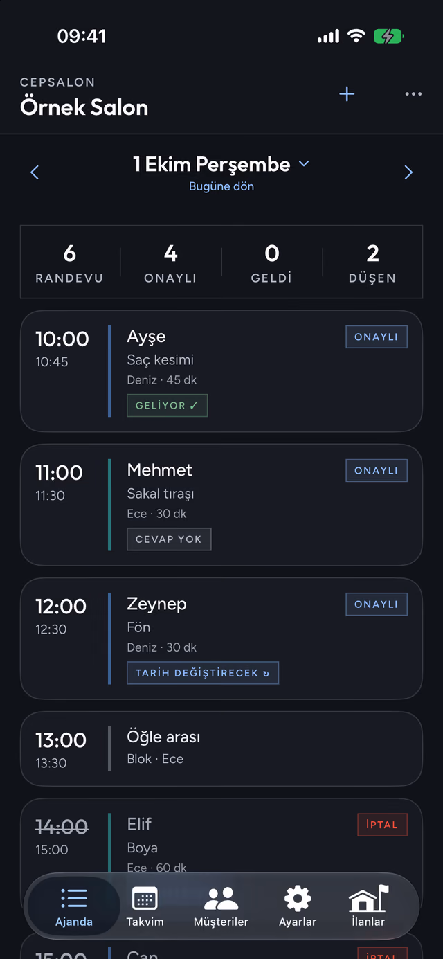 Agenda — the day's bookings